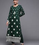 Indo Era Bottle Green Embroidered Straight Kurta With Trouser Set