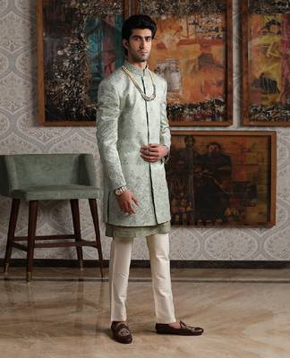 Pastel Green & Ivory Sherwani Set 2
