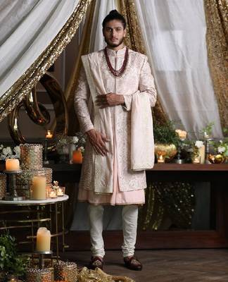 Ivory and Light Pink Sherwani Set 1
