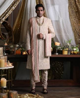 Ivory and Pastel Peach Sherwani Set 1