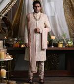 Ivory and Pastel Peach Sherwani Set