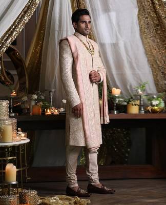 Ivory and Pastel Peach Sherwani Set 2