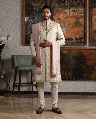 Ivory and Soft Pink Sherwani Set 1
