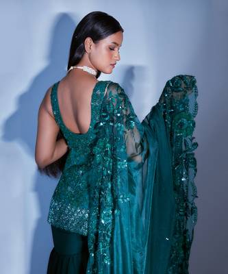 Hand Embroidered Emerald Gharara 5