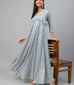 Grey printed georgette maxi-dresses