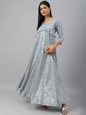 Grey printed georgette maxi-dresses 2