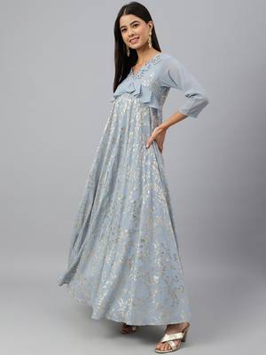Grey printed georgette maxi-dresses 3