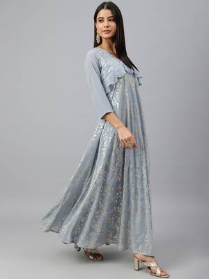 Grey printed georgette maxi-dresses 4