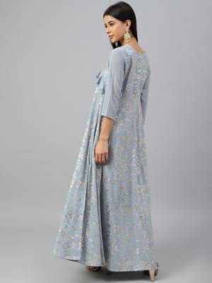 Grey printed georgette maxi-dresses 5