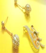 CZ Gold Plated Gold Traditional Pendant & Earrings Set