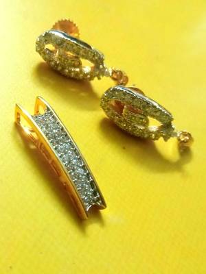 CZ Gold Plated Golden Traditional Pendant & Earrings Set 1