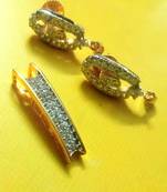 CZ Gold Plated Golden Traditional Pendant & Earrings Set