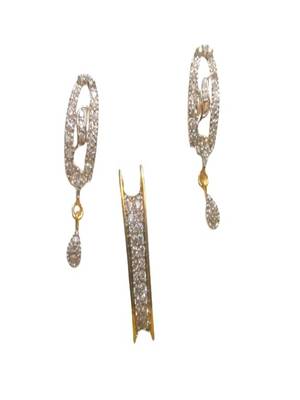 CZ Gold Plated Golden Traditional Pendant & Earrings Set 2