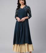 Teal plain rayon ethnic-kurtis