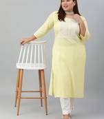 XL LOVE by Janasya Yellow embroidered rayon ethnic-kurtis