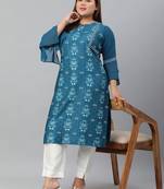 XL LOVE by Janasya Teal printed crepe ethnic-kurtis