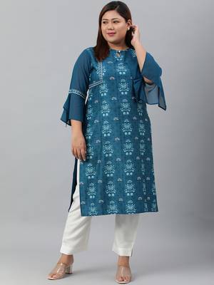 XL LOVE by Janasya Teal printed crepe ethnic-kurtis 2