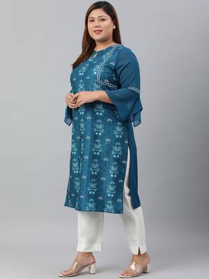 XL LOVE by Janasya Teal printed crepe ethnic-kurtis 3