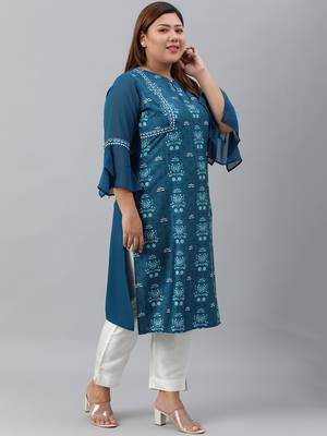 XL LOVE by Janasya Teal printed crepe ethnic-kurtis 4