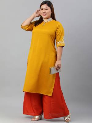 XL LOVE by Janasya Mustard embroidered silk ethnic-kurtis 1