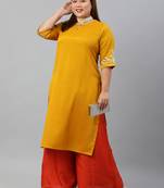 XL LOVE by Janasya Mustard embroidered silk ethnic-kurtis
