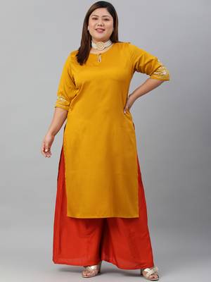 XL LOVE by Janasya Mustard embroidered silk ethnic-kurtis 2