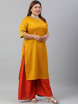 XL LOVE by Janasya Mustard embroidered silk ethnic-kurtis 4
