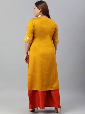 XL LOVE by Janasya Mustard embroidered silk ethnic-kurtis 5