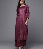 Indo Era Magenta Solid Straight Kurta Palazzo with Dupatta Sets