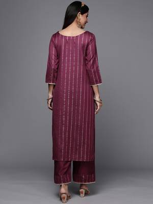 Indo Era Magenta Solid Straight Kurta Palazzo with Dupatta Sets 2