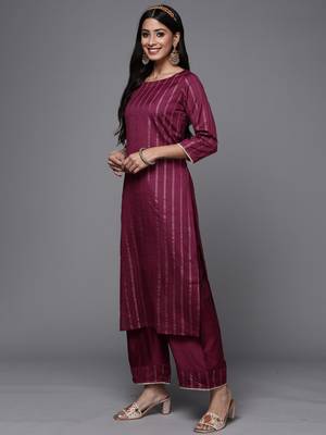 Indo Era Magenta Solid Straight Kurta Palazzo with Dupatta Sets 3