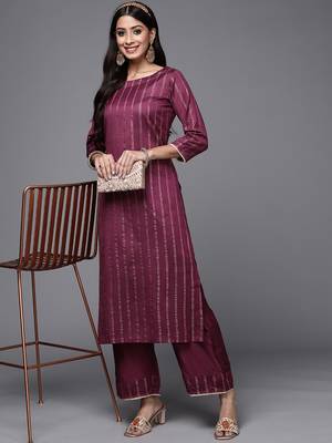 Indo Era Magenta Solid Straight Kurta Palazzo with Dupatta Sets 4