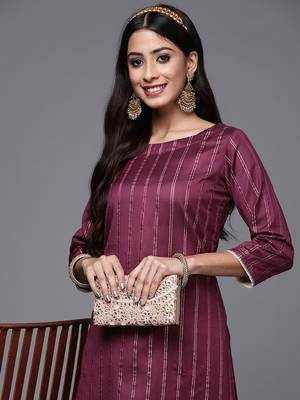 Indo Era Magenta Solid Straight Kurta Palazzo with Dupatta Sets 5