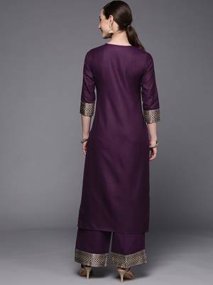 Indo Era Solid Wine Straight Kurta Palazzo Sets 2