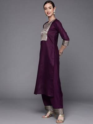Indo Era Solid Wine Straight Kurta Palazzo Sets 3