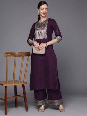 Indo Era Solid Wine Straight Kurta Palazzo Sets 4