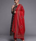 Indo Era Black Printed A-Line Kurta Palazzos With Dupatta Set