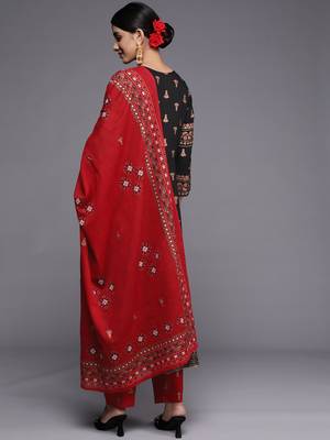 Indo Era Black Printed A-Line Kurta Palazzos With Dupatta Set 2