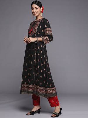 Indo Era Black Printed A-Line Kurta Palazzos With Dupatta Set 3