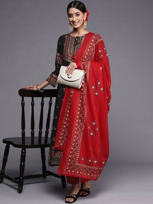 Indo Era Black Printed A-Line Kurta Palazzos With Dupatta Set 4