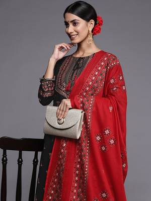 Indo Era Black Printed A-Line Kurta Palazzos With Dupatta Set 5