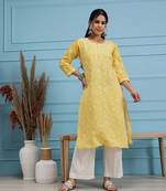 Hand Embroidered Yellow Cotton Lucknowi Chikankari Women Trendy Kurta