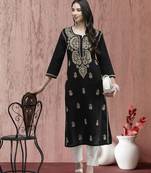 Ada Women Black & Beige Ethnic Motifs Embroidered Thread Work Handloom Kurta - A411275