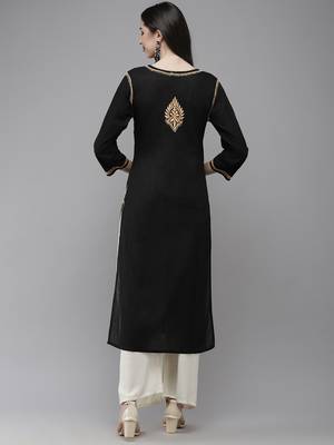 Ada Women Black & Peach-Coloured Ethnic Motifs Embroidered Thread Work Handloom Kurta - A411276 2