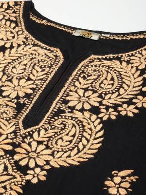 Ada Women Black & Peach-Coloured Ethnic Motifs Embroidered Thread Work Handloom Kurta - A411276 5