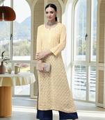 Hand Embroidered Cream Georgette Lucknowi Chikankari Women Kurta