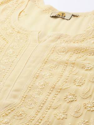 Hand Embroidered Cream Georgette Lucknowi Chikankari Women Kurta 2