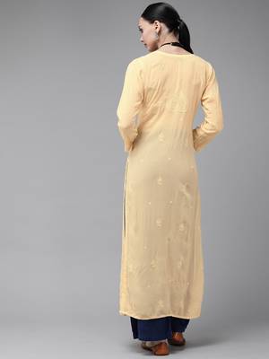 Hand Embroidered Cream Georgette Lucknowi Chikankari Women Kurta 4