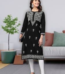 Hand Embroidered Black Cotton Lucknowi Chikankari Women Kurta