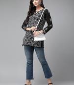 Hand Embroidered Black Georgette Lucknowi Chikankari Trendy Women Short Kurti